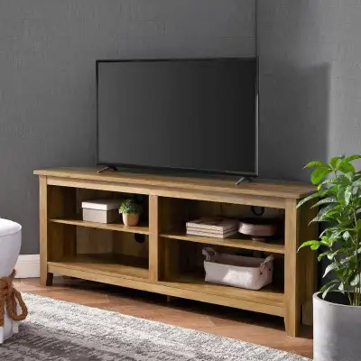58" Transitional Wood Corner TV Stand in Reclaimed Barnwood, View more