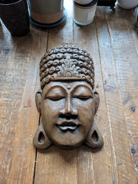 Wooden Buddha Wall Statue 9"x16"