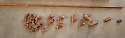111" x 1/2" copper pipe Various 1/2" and 3/4" copper fittings