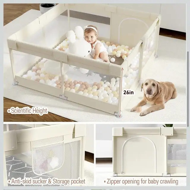 Fodoss Baby Playpen with Mat 47x47x27 in in Playpens, Swings & Saucers in Markham / York Region - Image 6