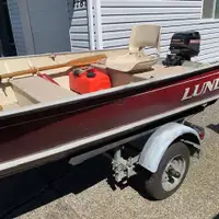 14' Lund boat, Road Runner trailer,9.9 2 stroke Mercury and all