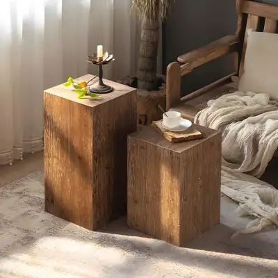Rustic Farmhouse Side Table - Distressed Wood End Table for Livi, View more