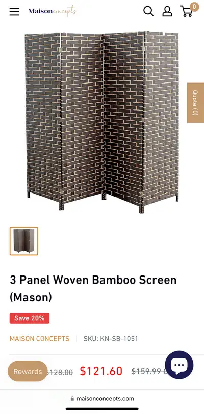  3-Panel Woven Bamboo Screen, View more