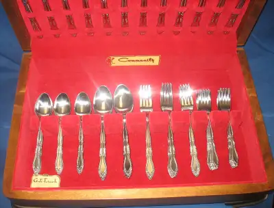Community 60 piece anti-tarnish flatware in wooden chest, View more