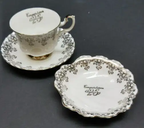 Royal Albert 25th Anniversary silver rose teacup, saucer & bowl in Arts & Collectibles in City of Toronto - Image 2