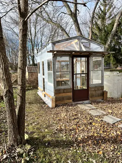 Built in 2024 - 8’W x 12’L x 9'H (approx) Greenhouse Almost 9’ roof supports up to 8 hanging plants,...