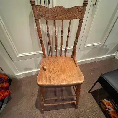 Solid wood oak Pressback chair in need of TLC - fixing, View more