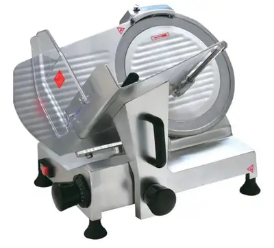 Brand New Never Used Professional Anodized Aluminum Meat Slicer features a high carbon steel blade t...