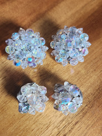 VINTAGE clip-on crystal cluster earrings - BOTH for $15