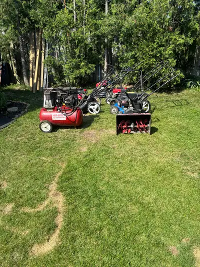 lot de tondeuse et un compresseur et souffleur a vendre, View more