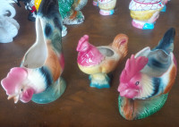 3 Vintage Collectible Ceramic Roosters/Hens, One Royal Copley