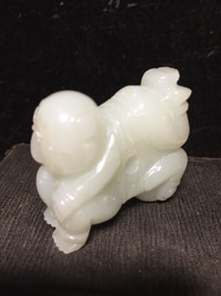 Chinese Jade White Carved Serpentine Figure Of Two Boys.