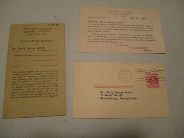 TEACHERS COLLEGE-NEW YORK-1954-CERT. OF ADMISSION-MAILER + MORE dans Art et objets de collection  à Laval/Rive Nord