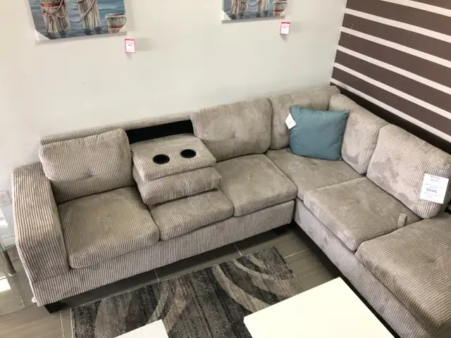 Sectional Sofa Kelly Reversible (Corduroy, Beige)!!!64700584242945121