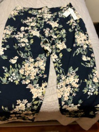 Floral ankle pants-navy (NEW)