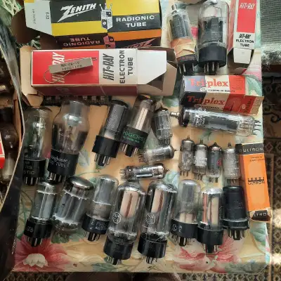 Various tubes, Marconi, RCA, Rogers, GE, Philip's, Triplex, Some still in boxes. Selling the batch,...