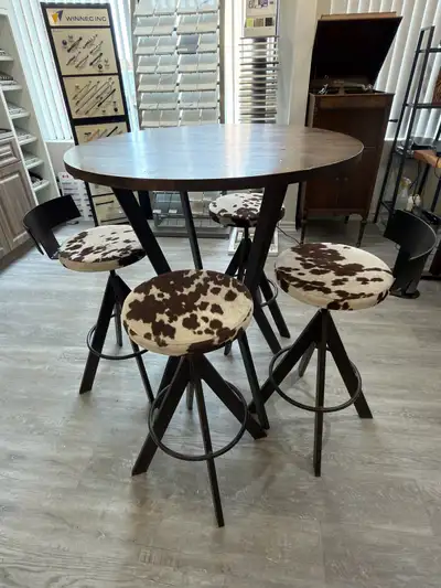 Solid Wood Round Table + 4 Metal Bar Stools, View more