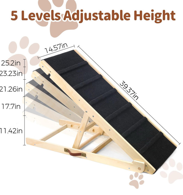 Wooden Dog Stairs, Adjustable Pet Dog Ramp with 5 Height Adjust in Accessories in Kitchener / Waterloo - Image 2