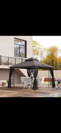 10'x10' Soft-top Patio Gazebo Deck Canopywith Double Tier Roof