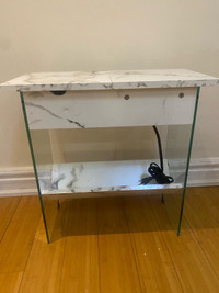  White Faux Marble Electric Flip Top End Table