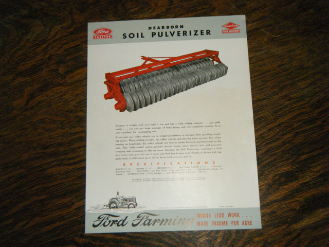 Dearborn Ford Tractor Soil Pulverizer Brochure Sheet in Other in Oakville / Halton Region