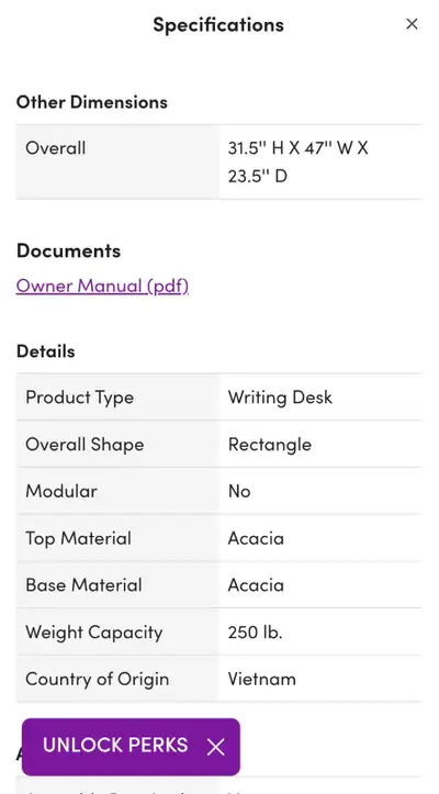 Elegant New desk, wooden, 2 drawers., View more