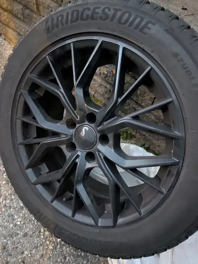 Winter Tire Package – Bridgestone Blizzak WS90 245/50R18 on RWC AD306 Black 18" Rims – 5x112 – Set o...