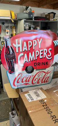 Coca cola happy campers dink tin sign 18 x 17 inch