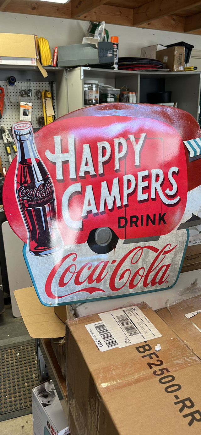 Coca cola happy campers dink tin sign 18 x 17 inch in Arts & Collectibles in Sarnia