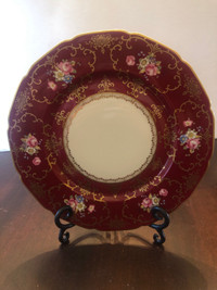 Vintage Burgundy Plate with Stand. Bavaria.10.5” wide
