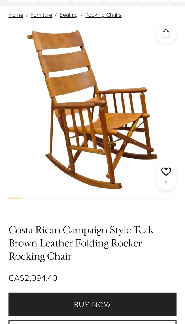 Vintage Teak + Leather Safari Rocking Chair in Chairs & Recliners in City of Toronto - Image 6