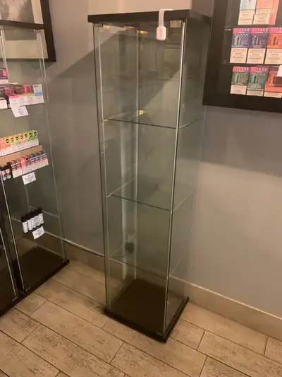 3x Standing Glass Display Cabinets $100 each firm! 1 glass display cabinet is missing 1x shelf. Take...