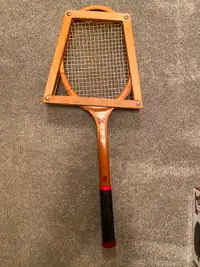 Vintage wood frame adult Cavalier tennis racket with press