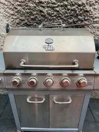Grill Chef 5 burner BBQ with side burner, rotisserie, and cover.
