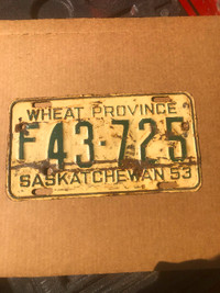 1953 Saskatchewan F License Plate