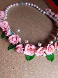 Pink rose clay necklace with magnetic closure