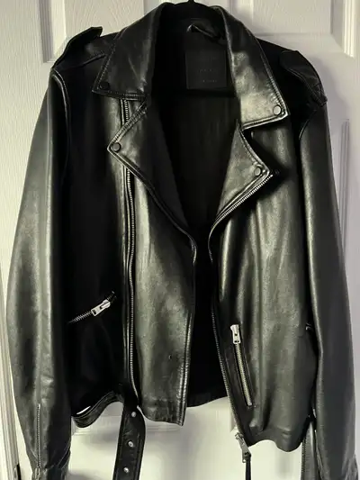 AllSaints men’s lamb leather biker jacket, View more