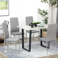 Dining Chairs (4x) Upholstery Seat with Steel Legs, Grey