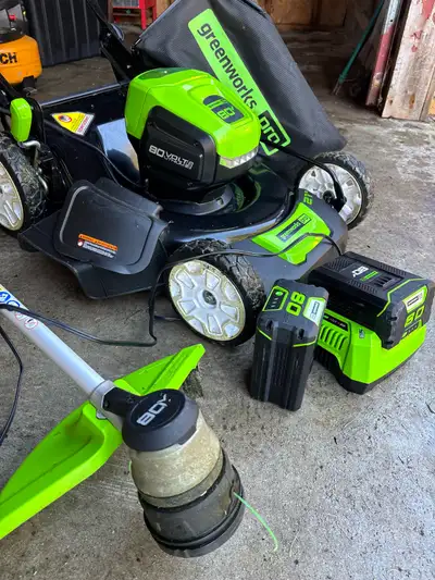 Green works Pro 80V mower and trimmer, View more