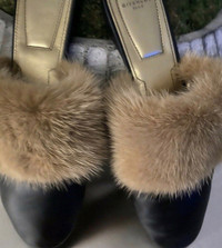 GIVENCHY Leather BedfordMink Fur Trim Flat Mules 8