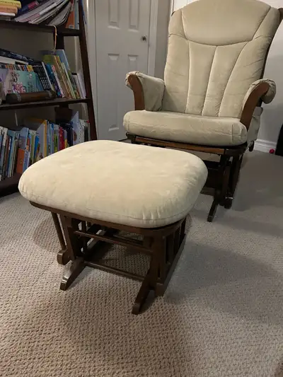 This is an excellent glider with ottoman that is perfect for relaxing or nursing. Excellent conditio...