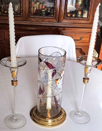 PartyLite Calypso Mosaic Hurricane Shade w/Base & 2 Candlesticks