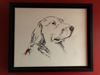 dog painting portrait wood frame