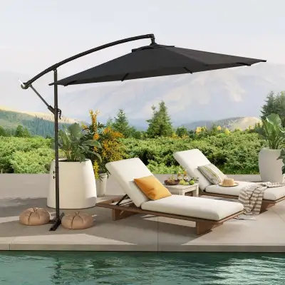 10ft Offset Patio Umbrella with Base, Garden Hanging Parasol wit, View more