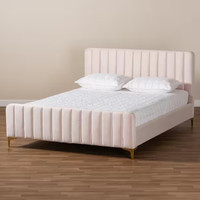Double Bed With Mattress - Plush Blush Pink HeadBoard