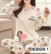 Women Pajama Sets - 4 Designs (Pink, Yellow, Purple) - Size M