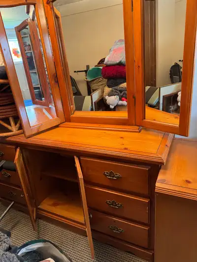 All 3 for $50 or best offer. Dresser 18 inches deep by 64 inches long 32 inches high Nightstand 18 i...