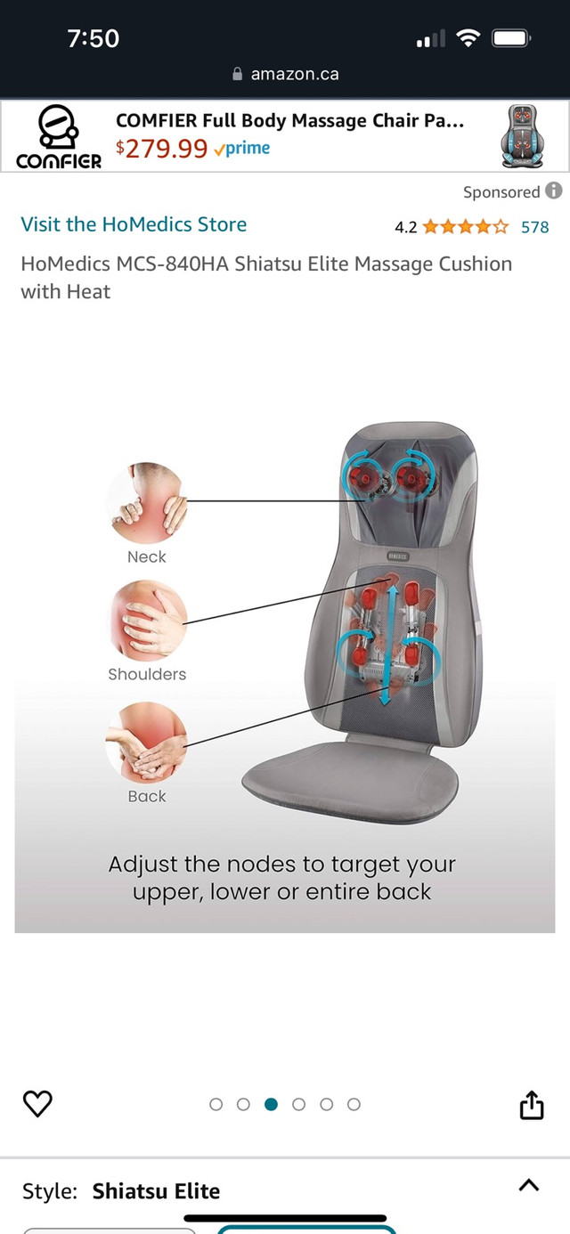 Brand new HoMedics MCS‐840HA Shiatsu Elite Massage Cushion with  in Health & Special Needs in Belleville - Image 3