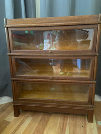 Antique Barristers Wood Three Stack Bookcase  with Glass Doors