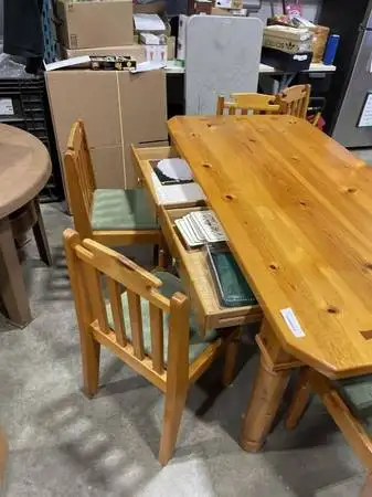 SOLID PINE DINING TABLE WITH STORAGE + 8 CHAIRS in Dining Tables & Sets in Delta/Surrey/Langley - Image 4
